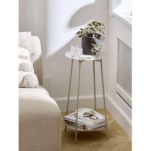 Piédestal Décoratif Beige Ø35xH60cm Polyéthylène Acier Support Plante Lampe Table d'Appoint Intérieur Design