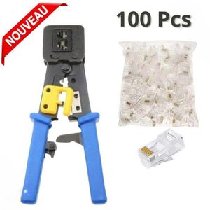 Pince Professionnel à sertir RJ45 RJ12 RJ11 - Avec Crémaillère +100 connecteurs RJ45 Cat6 Cat5