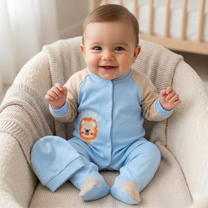 Grenouillère de Naissance "Mini King" – Design Sport Chic Bleu Royal & Beige 0-6