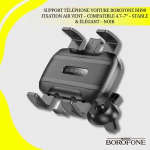 Borofone Support Téléphone Voiture BH92 Grand – Fixation Grille d’Aération – Stable & Universel (4.5–7 pouces) 