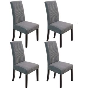 4 x Housse de Chaise Extensible à Tissu Jacquard - Gris Clair (4pcs)