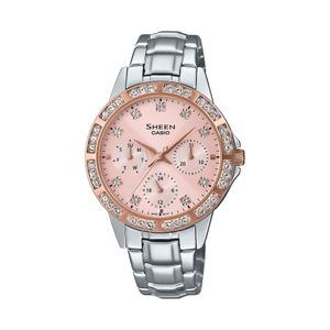 Casio Sheen Collection - belle montre cadran rose poudré et lunette sertie de cristaux - Verre saphire anti rayures - SHE-3517SG-4A