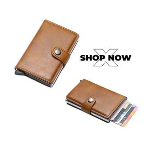 Rfid porte-carte de crédit stockage luxe petit portefeuille intelligent en métal porte-carte d'affaires étui minimaliste pour femmes et hommes