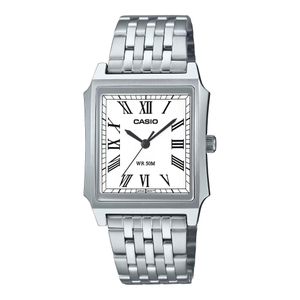 Casio Design rectangulaire classique fond blanc et index chiffres romains pour hommes - Acier inoxydable - MTP-B190D-7BV