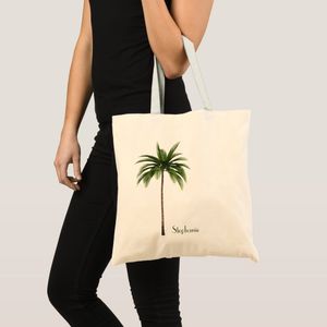 Tote bag palm tree beach tropical custom name word option Unique, haute qualité