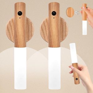2 Pack Lumiere Murale Sans Fil Magnetique, Veilleuse LED Rechargeable Murale USB, Applique Murale Intérieure Detecteur De Mouvement, Veilleuse Magnétique Pour Escalier Chambre Couloir (Érable blanc)