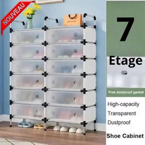Etagere à chaussures grande capacité – 7 niveaux en métal résistant et protection anti-poussière