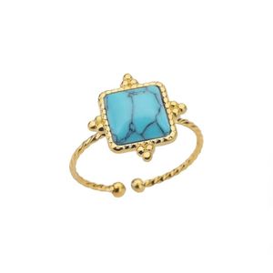 Bague Square Turquoise en acier inoxydable 304