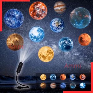 Lampe de projection planétaire lunaire avec 10 diapositives remplaçables, Veilleuse projecteur USB créative avec 10 disques de projection, Projecteur de ciel étoilé onirique à rotation 360 degrés, Projecteur lumineux 
