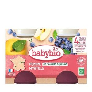 babybio Pomme de Nouvelle-Aquitaine Myrtille 2x130g – Dès 4 mois