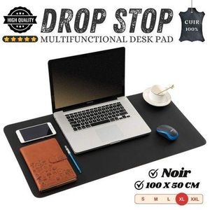 Drop Stop Tapis de bureau Extra Large 100 x 50 cm pour ordinateur portable Noir, bureau, faux cuir durable, protection de table imperméable et facile à nettoyer, idéal pour le travail et le gaming, accessoires informatiques - Noir.