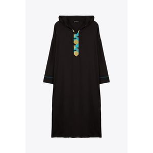 Marwa جلابة رمضانية سوداء ذات غطاء رأس