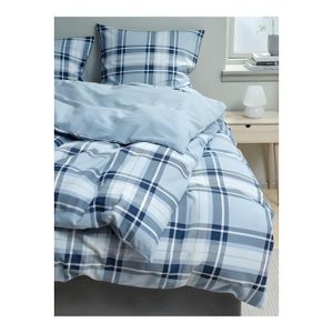 Parure de Lit Flanelle 155x220 Bleu à Carreaux pour Chambre Adulte