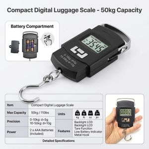 Balance Numérique Portable pour Bagages – Capacité 50 kg avec Écran LCD Rétroéclairé