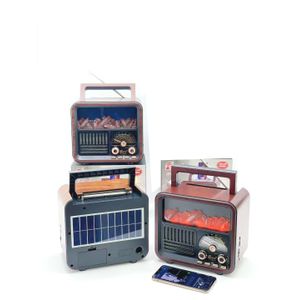 Fepe Radio retro avec FM/AM/SW, Bluetooth, USB, carte TF, chargement solaire et effet flamme
