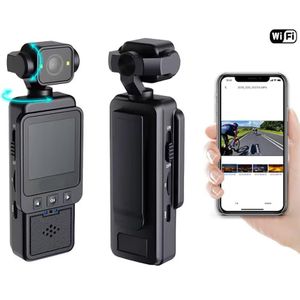 Camera multifonction portable DV01 HD 1080p avec connectivité Wi-Fi, stabilisation d'image, double éclairage d'appoint, objectif rotatif réglable, idéale pour le sport et le cyclisme - Noir