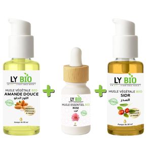 LY BIO PACK HUILE AMANDE DOUCE 50ml - POMPE + HUILE ESSENTIEL ROSE 10ML + HUILE SIDR 50ML - POMPE