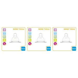Mam Lot de 3 - Tétine Taille 1 - Débit 1 - Silicone Skin Soft - Pour Bébés 0+ Mois - Transparente