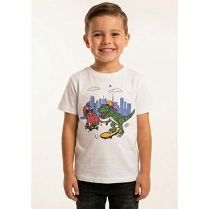 Primark T-shirt enfant blanc à imprimé dinosaures skateboard