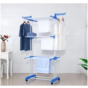 Étendoir à Linge Vertical 3 Niveaux Mobile – Séchoir à Linge Tour Pliable avec Roulettes et Supports Cintres