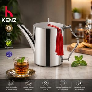 Kenz Théière en Acier Inoxydable 18 OZ Design Élégant, QS-4852/18