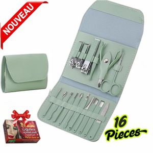 Kit de Pédicure Professionnel Coupe-ongles, 16 en 1 Kit de Toilettage de Voyage Outils de Soin des Ongles avec Étui de Voyage en Cuir