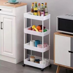 Chariot de Rangement à 4 niveaux avec Roues pour cuisine, salle de bain, bureau  عربة تخزين ذات 4 طبقات بعجلات