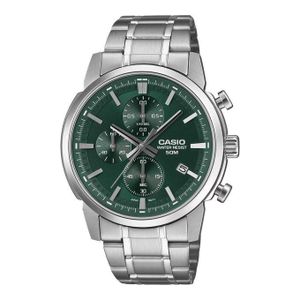 Casio MTP-E510D-3AV - Chronographe au fond vert - Affichage dateur - Etanche 50m - Acier inoxydable - 