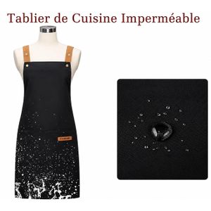 Tablier de Cuisine Imperméable Réglable avec 2 Grandes Poches – Tablier Professionnel pour Cuisine, Restaurant, Barbecue et Jardinage
