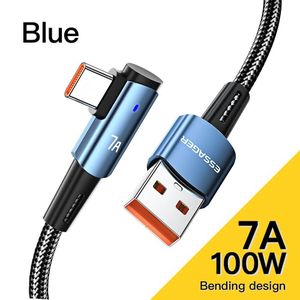 ESSAGER كابل USB من النوع C بزاوية 90 درجة لـ OPPO 100 واط، كابل شحن سريع لـ Honor Huawei Oneplus Realme كابل بيانات شاحن مائل