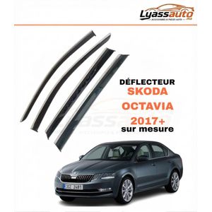 Déflecteurs d'air noirs chromés pour SKODA OCTAVIA 2017+ sur mesure (4 pièces) - Installation adhésive 3M