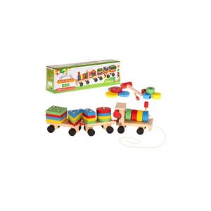 Train en bois jouet jeu construction tirer construire bebe enfant pas cher  