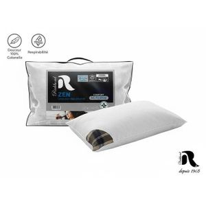 RICHBOND Oreiller R Zen 70x45 MI-FERME (800g Fibre Boule) Epaisseur 20,5 cm - Tissu En Cotonelle Douce Et Respirante - Position Sommeil Sur Ventre & Dos - Certifié Anti-Allergique