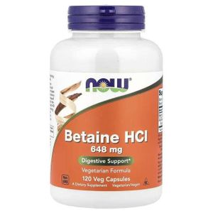 Now Betaine HCl 648 mg, 120 capsules végétariennes