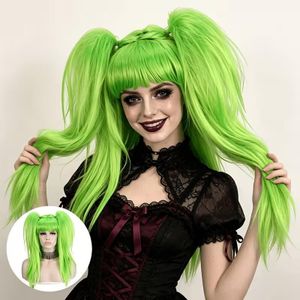 Bright Lime Green Pigtail  Wig