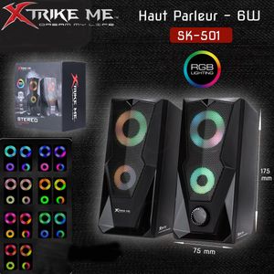 Kisonli Haut-parleurs Gamer 2.0 Stéréo LED RGB lumières pour PC,Laptop,moniteur+Sticker  à prix pas cher