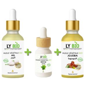 LY BIO PACK HUILE AIL 50ML - PIPETTE + HUILE ESSENTIEL MENTHE 10ML + HUILE JOJOBA 50ML - PIPETTE