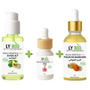 LY BIO PACK HUILE AVOCAT 50ml - POMPE + HUILE ESSENTIEL ROSE 10ML + HUILE FIGUE DE BARBARIE 50ML - PIPETTE