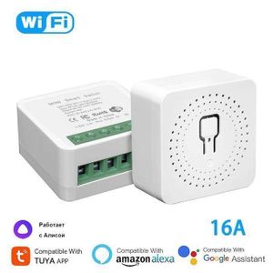 Mini interrupteur intelligent TUYA Home Lights DIY Contrôle bidirectionnel Temporisation 16A Marche avec Yandex Alice, Alexa, Assistant Google APPLICATION SmartLife