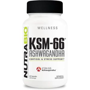 Nutrabio Ashwagandha KSM-66, complément alimentaire à base de plantes pour un bien-être général accru - Supplément d'Ashwagandha - 600 mg - 60 capsules végétales