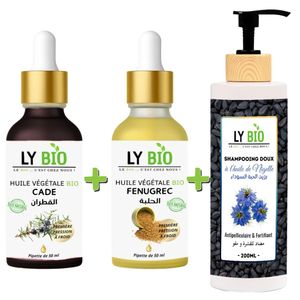 LY BIO PACK HUILE CADE 50ML - PIPETTE + HUILE FENUGREC 50ML - PIPETTE + SHAMPOOING A L'HUILE DE NIGELLE 200ML