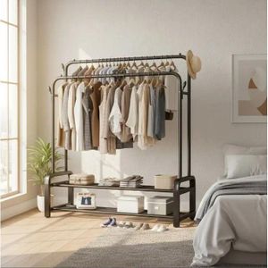Porte-vêtements à Double pôle, porte-manteau au sol sur pied, Rail à vêtements pliant d'intérieur