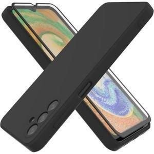 Case Pochette Souple Liquid Silicone pour samsung A16 noir avec Incassable Verre De Protection Verre Trempé écran