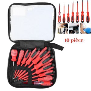 Lot de 10 tournevis isolés à poignée confort – protection renforcée pour travaux électriques