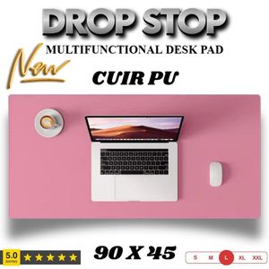 Drop Stop وسادة مكتب، وسادة ماوس، سجادة مكتب من الجلد الصناعي المقاوم للانزلاق بحواف مخيطة، مثالية للمكتب والمنزل والمدرسة (وردي) 90 x 45x سم.