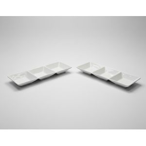 Lot de 2 - Raviers de Service Triples en Céramique Blanche