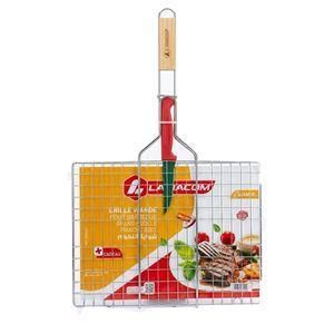Lamacom Grille de barbecue grand modèle acier inoxydable avec manche en bois 