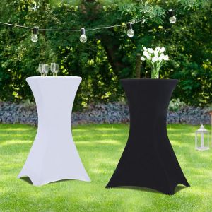 Housse / Nappe Lycra Extensible pour Table Mange-Debout 80 x 110 cm – Blanc & Noir – Élégance Professionnelle