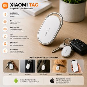 XIAOMI Tag –Traceur Bluetooth Compatible Apple Find My et Google Find Hub, IP67