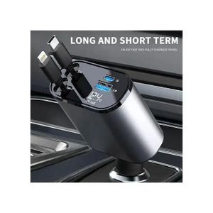 Fast Charger Chargeur de voiture 120W Avec Cable Intégré rétractable Lightning + Type-C